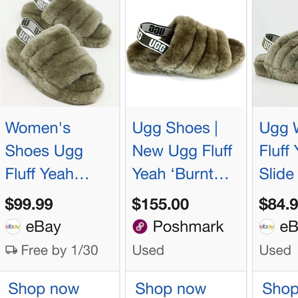 Women's Shoes UGG FLUFF YEAH SLIDE Sheepskin Slipper Sandals 1095119 BURNT OLIVE - Picture 8 of 9